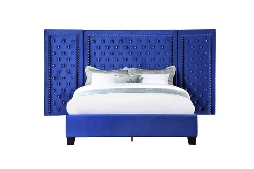 Damazy Blue Velvet Eastern King Bed