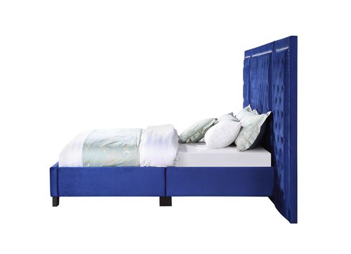 Damazy Blue Velvet Eastern King Bed