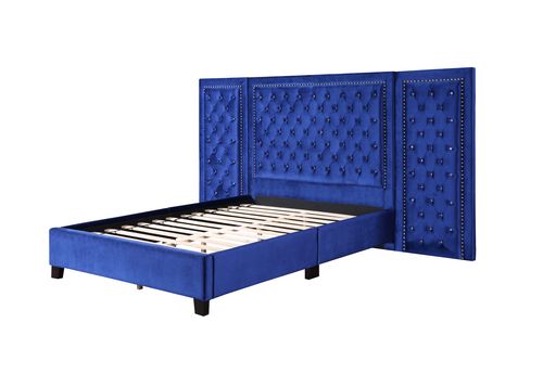 Damazy Blue Velvet Eastern King Bed