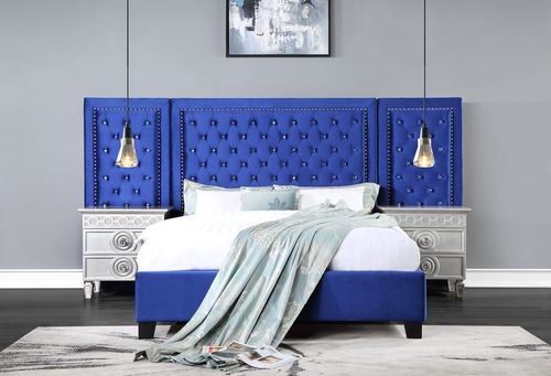 Damazy Blue Velvet Eastern King Bed