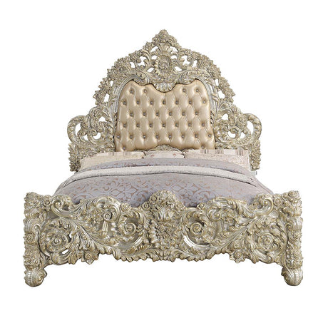 Sorina Synthetic Leather & Antique Gold Finish Eastern King Bed