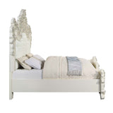 Adara Pearl White Synthetic Leather & Antique White Finish Eastern King Bed