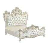 Adara Pearl White Synthetic Leather & Antique White Finish Eastern King Bed