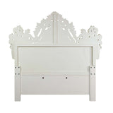 Adara Pearl White Synthetic Leather & Antique White Finish Eastern King Bed