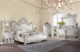 Adara Pearl White Synthetic Leather & Antique White Finish Eastern King Bed