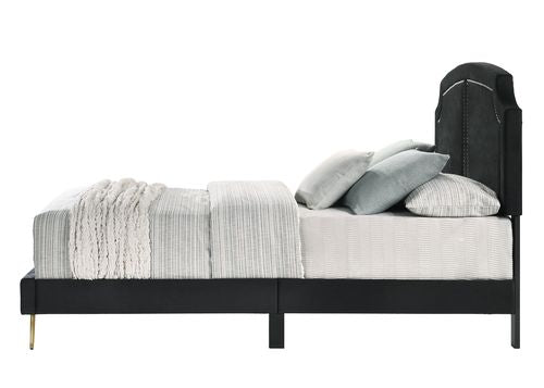 Zeena Black Velvet Eastern King Bed