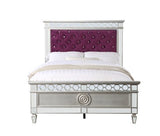 Varian Burgundy Velvet, Silver & Mirrored Finish Full Bed