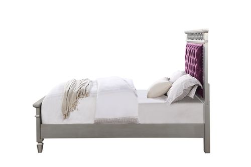 Varian Burgundy Velvet, Silver & Mirrored Finish Full Bed