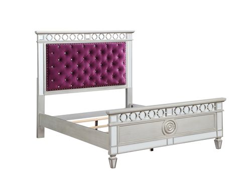 Varian Burgundy Velvet, Silver & Mirrored Finish Full Bed