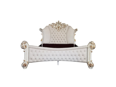 Vendom Two Tone Ivory Fabric & Antique Pearl Finish Eastern King Bed