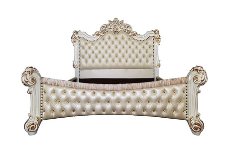 Vendom Synthetic Leather & Antique Pearl Finish Eastern King Bed