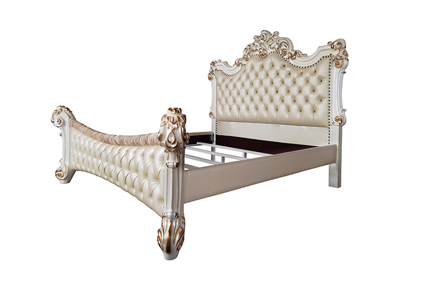 Vendom Synthetic Leather & Antique Pearl Finish Eastern King Bed