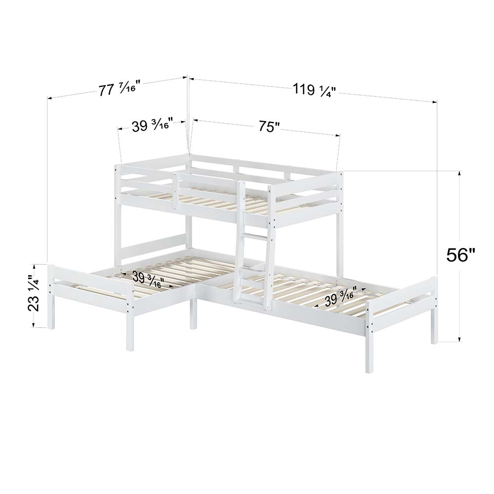 Manoela White Finish Triple Bunk Bed - Twin