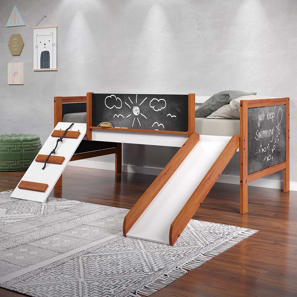 Aurea Cherry Oak & White Finish Twin Loft Bed