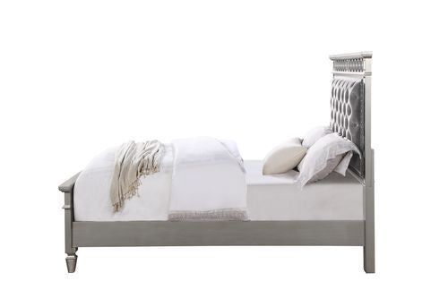 Varian Gray Velvet, Silver & Mirrored Finish Full Bed