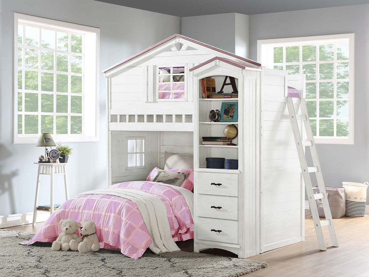 Tree Pink & White Finish House Twin Loft Bed