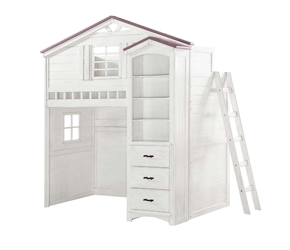 Tree Pink & White Finish House Twin Loft Bed