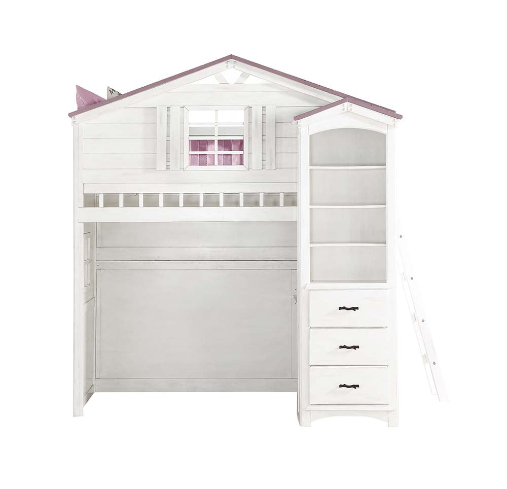 Tree Pink & White Finish House Twin Loft Bed