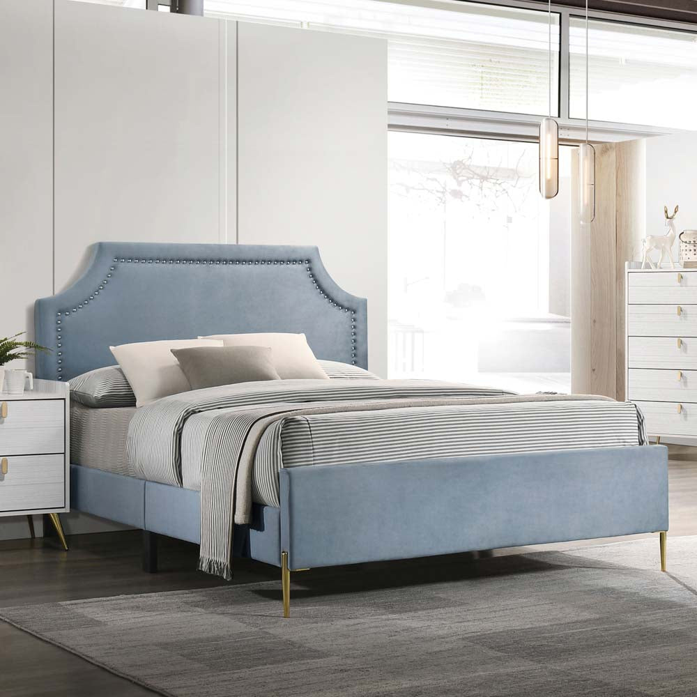 Milla Light Blue Velvet Full Bed