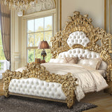 Bernadette White Synthetic Leather Fabric & Gold Finish Eastern King Bed