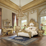 Bernadette White Synthetic Leather Fabric & Gold Finish Eastern King Bed