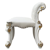 Vendome Beige Synthetic Leather & Antique Silver Finish Vanity Stool