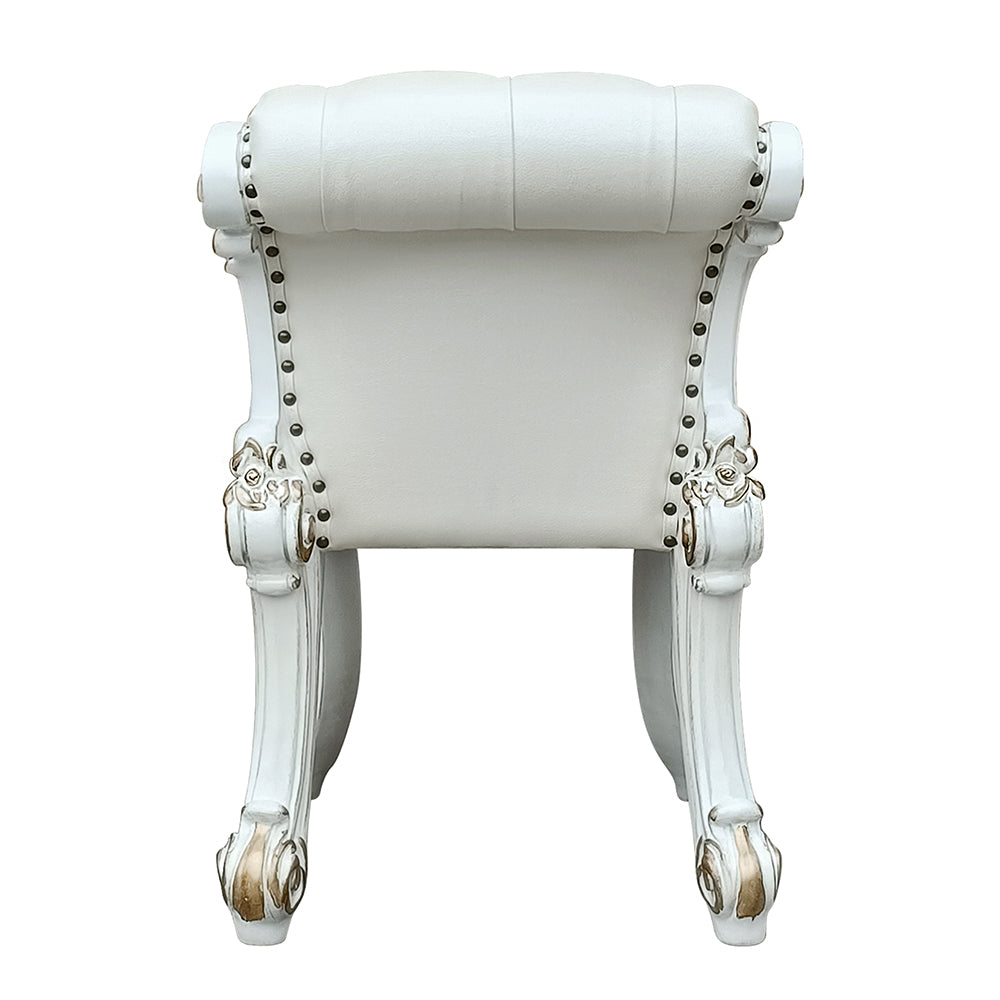 Vendome Beige Synthetic Leather & Antique Silver Finish Vanity Stool