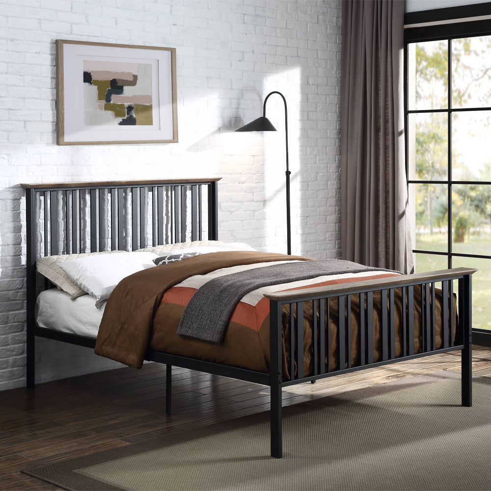 Zudora Antique Oak & Black Finish Twin Bed