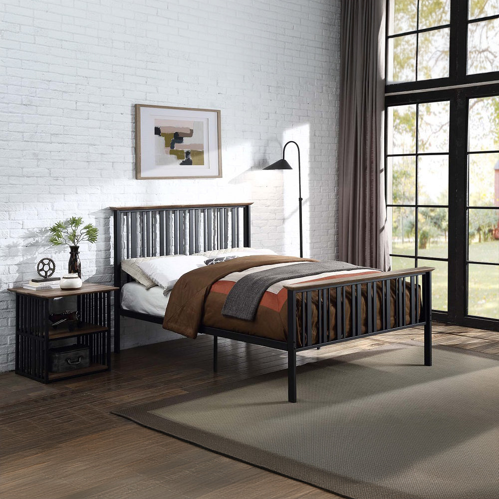 Zudora Antique Oak & Black Finish Twin Bed