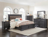 Bolingbrook Wire Brushed Charcoal Upholstered Storage Platform Bedroom Set