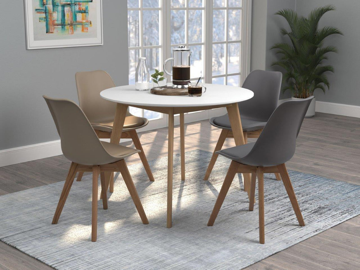 Breckenridge Matte White And Natural Oak Round Dining Room Set