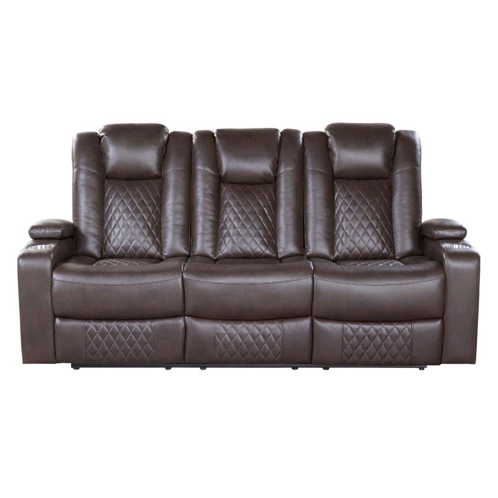 Caelan Dark Brown Power Double Reclining Center Drop Down Living Room Set with Power Headrests