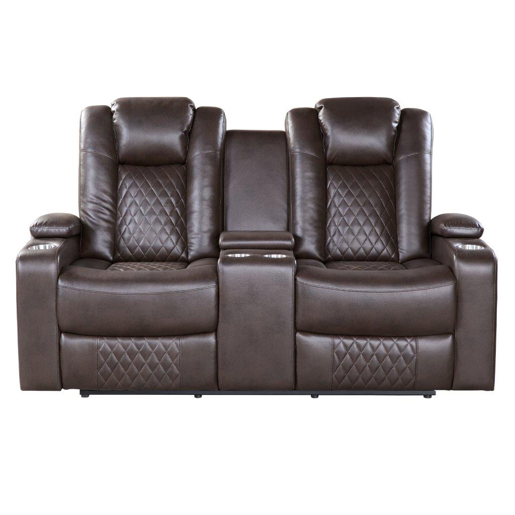 Caelan Dark Brown Power Double Reclining Center Drop Down Living Room Set with Power Headrests