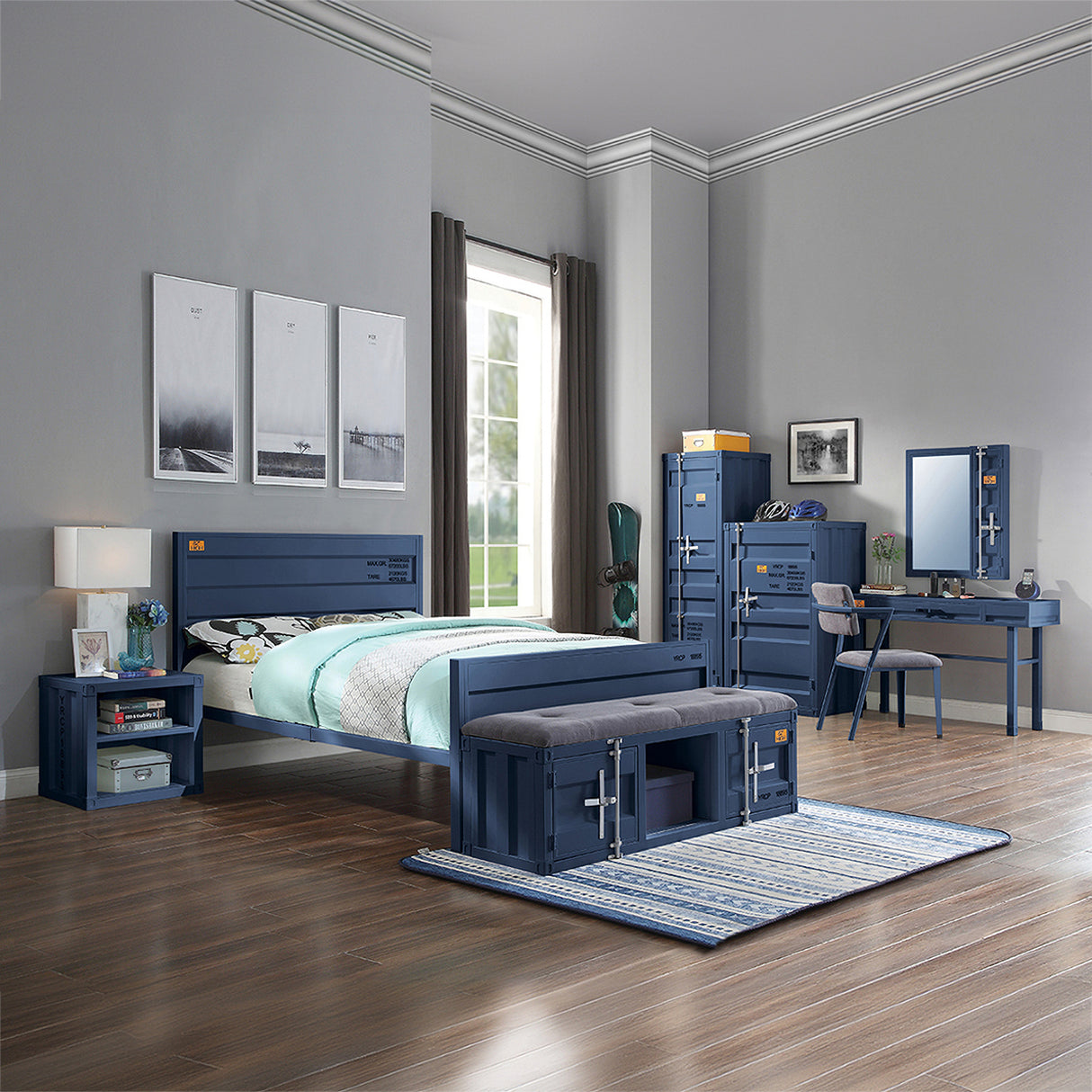 Cargo Youth Panel Bedroom Set In Blue