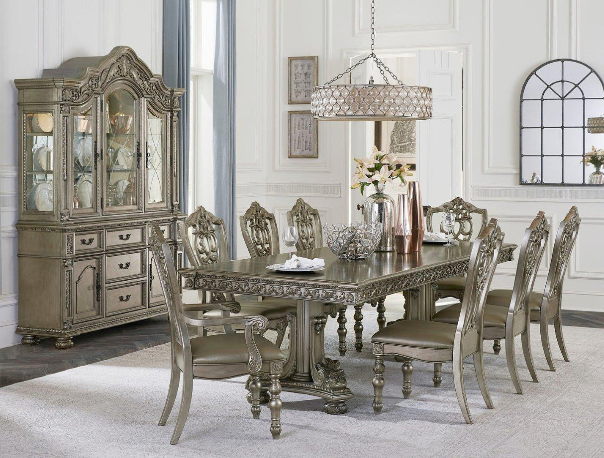 Catalonia Platinum Gold Pedestal Extendable Dining Room Set