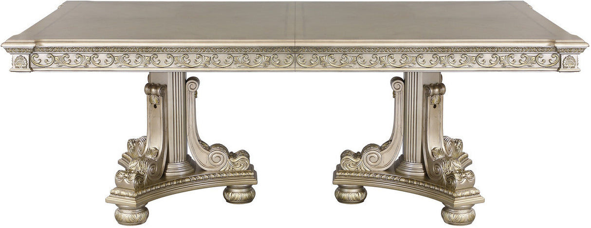 Catalonia Platinum Gold Pedestal Extendable Dining Room Set