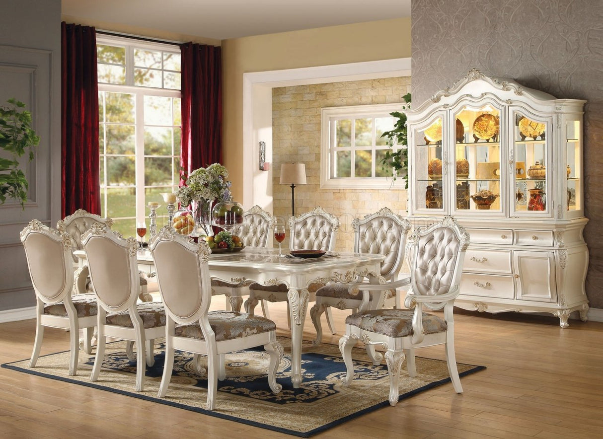 Acme Chantelle 7 Piece Leg Dining Set In Pearl White