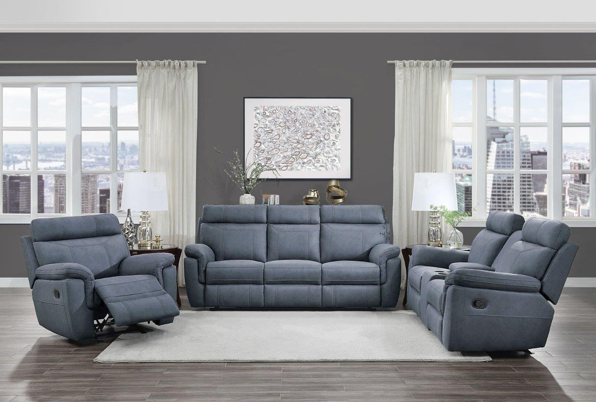 Clifton Blue Double Reclining Living Room Set With Drop Down Cup Holders