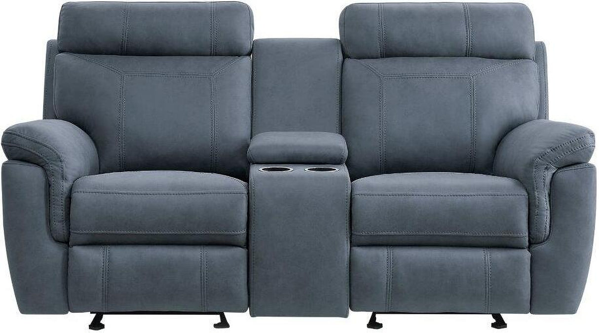 Clifton Blue Double Reclining Living Room Set With Drop Down Cup Holders