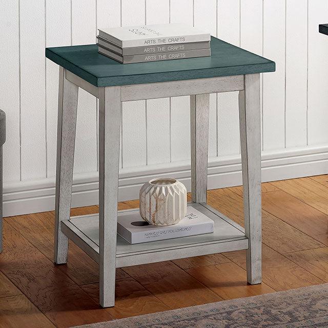 Banjar Antique White/Antique Teal Side Table