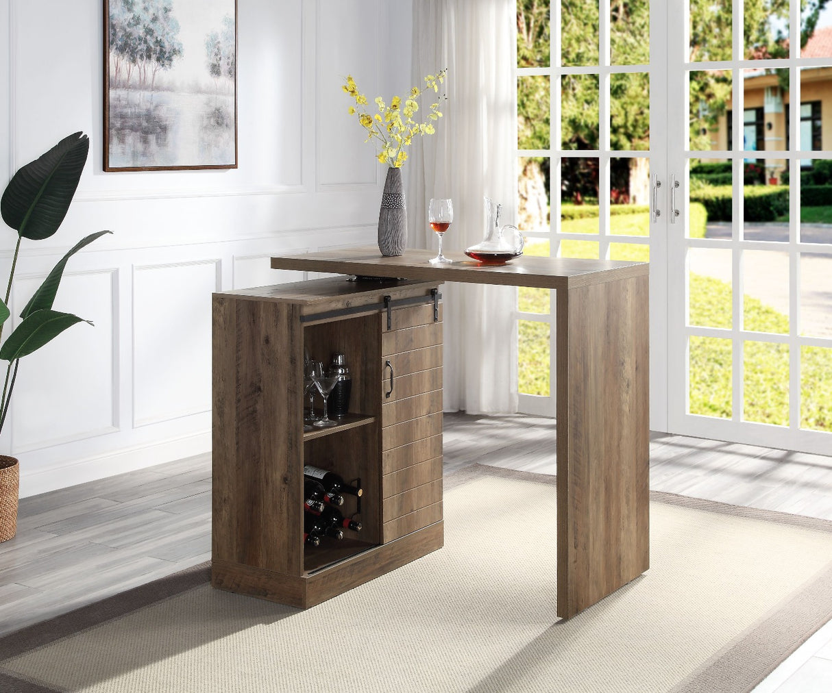 Quillon Rustic Oak Finish Bar Table