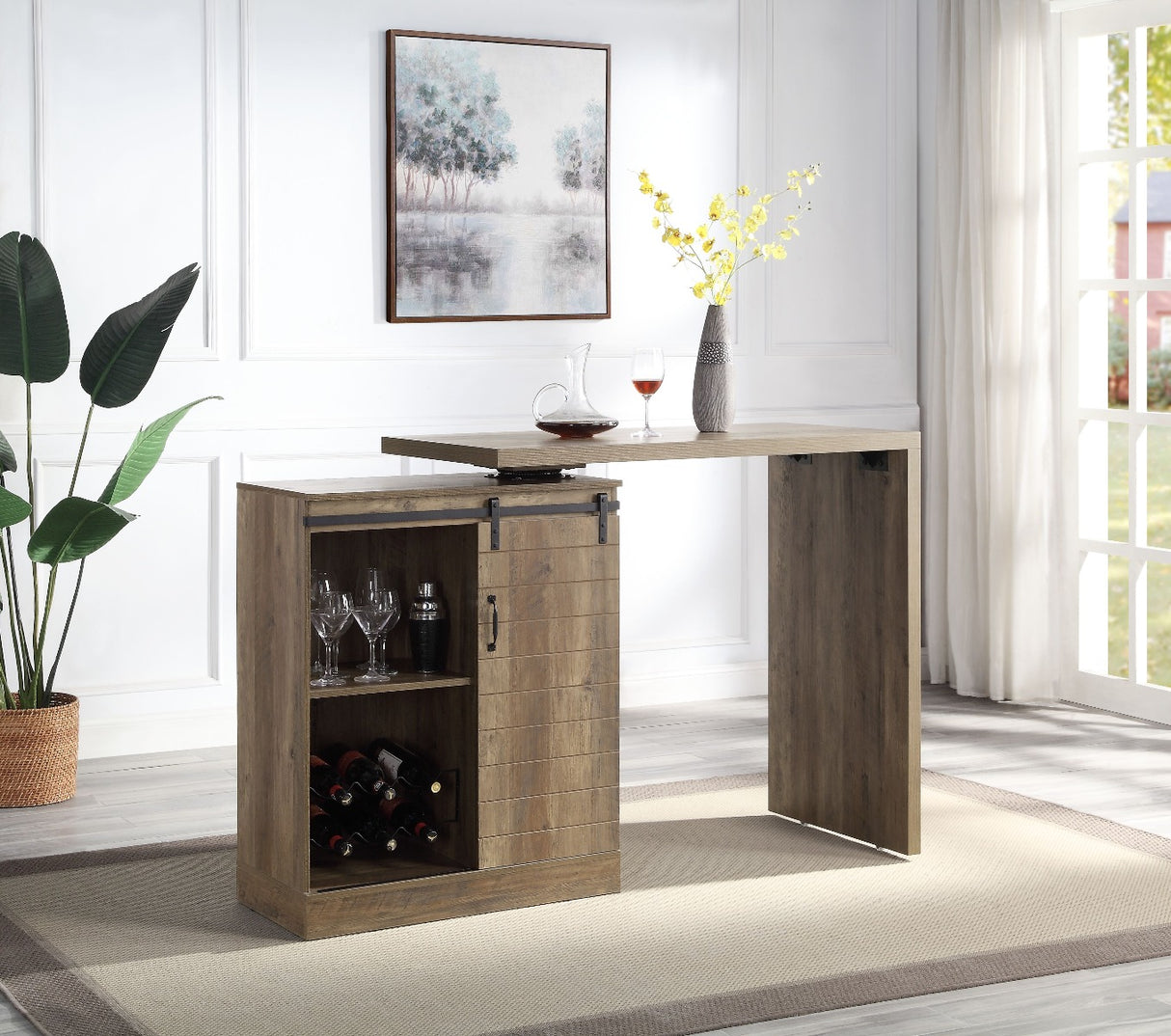 Quillon Rustic Oak Finish Bar Table