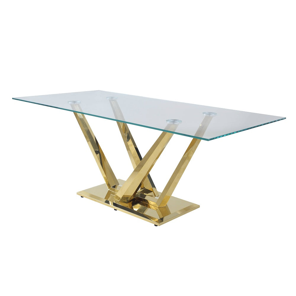 Barnard Clear Glass & Mirrored Gold Finish Dining Table