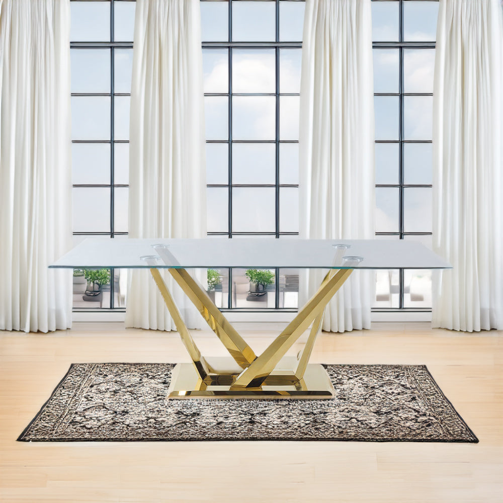 Barnard Clear Glass & Mirrored Gold Finish Dining Table