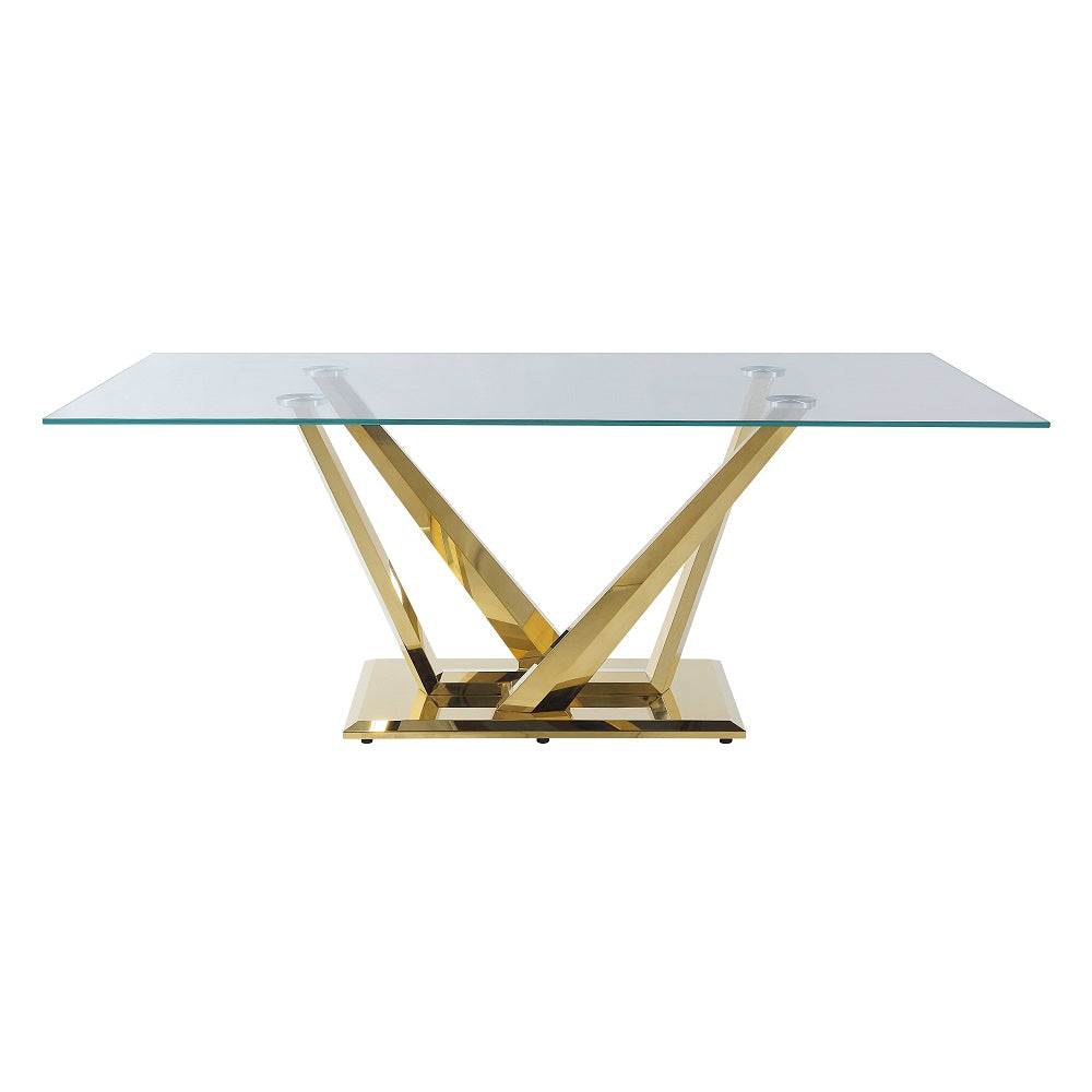 Barnard Clear Glass & Mirrored Gold Finish Dining Table