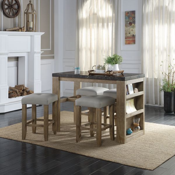 Charnell Marble Top & Oak Finish Counter Height Table