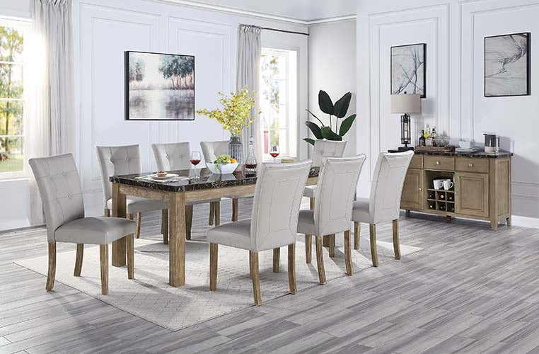 Charnell Marble Top & Oak Finish Dining Table