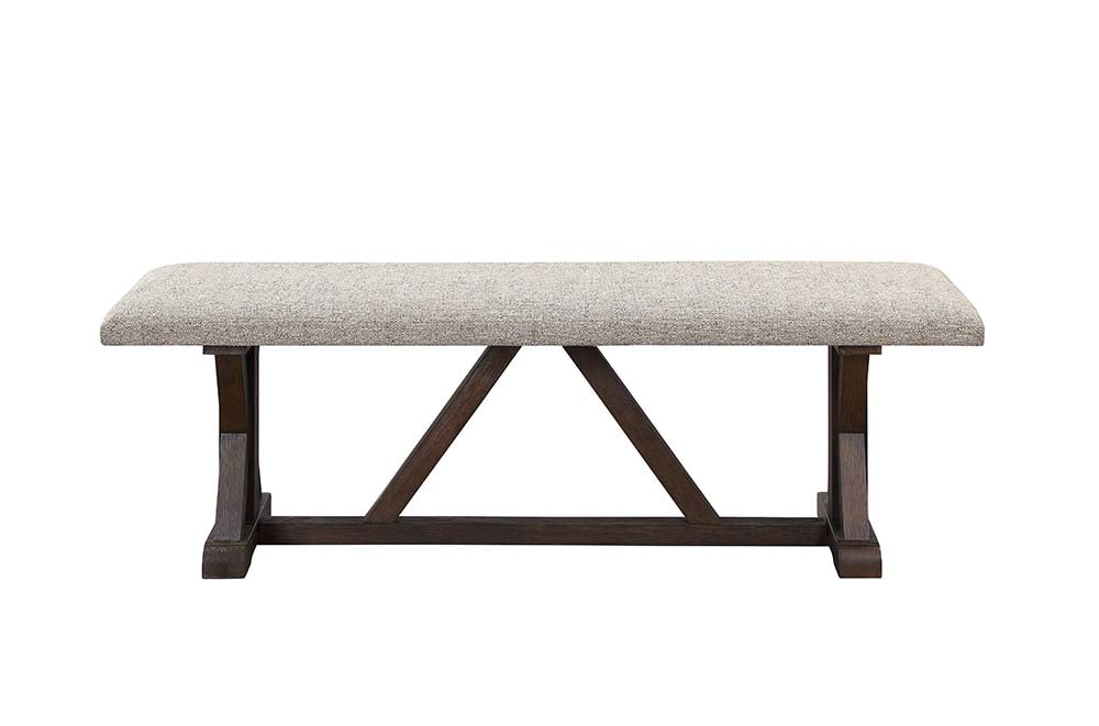 Pascaline Gray Fabric, Rustic Brown & Oak Finish Bench