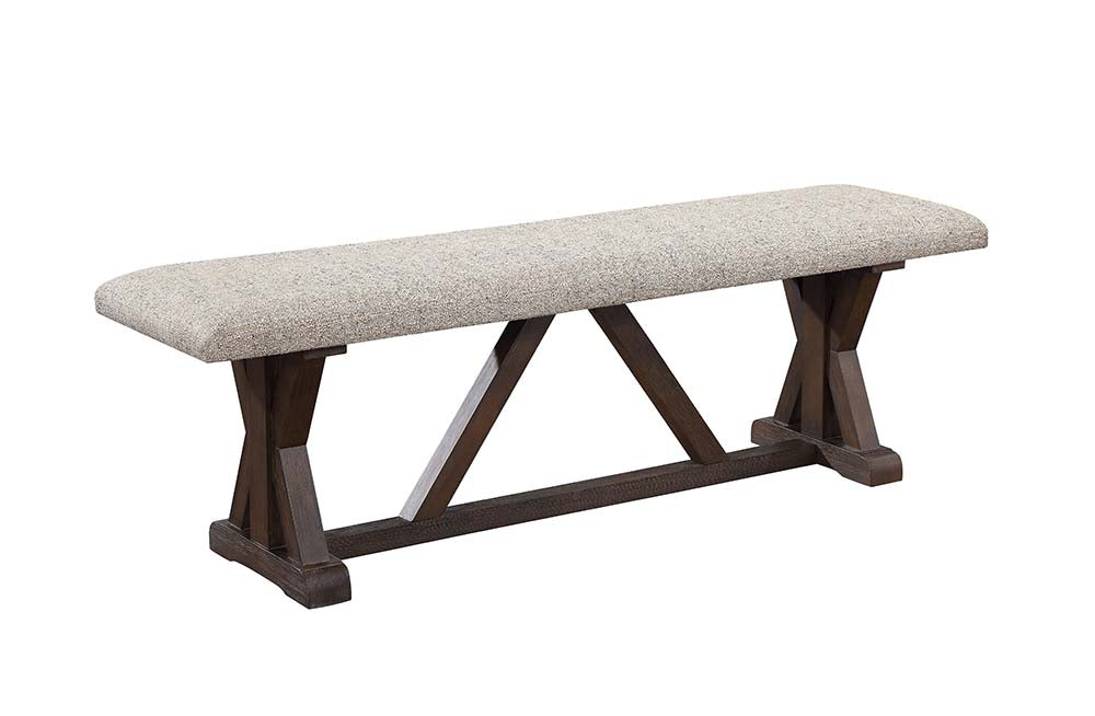 Pascaline Gray Fabric, Rustic Brown & Oak Finish Bench