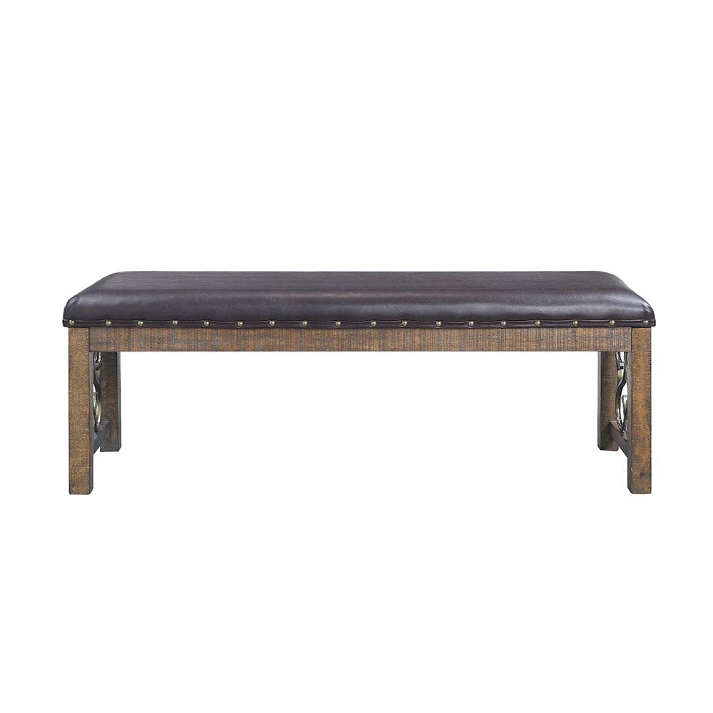 Raphaela Black Synthetic Leather & Weathered Cherry Finish Bench